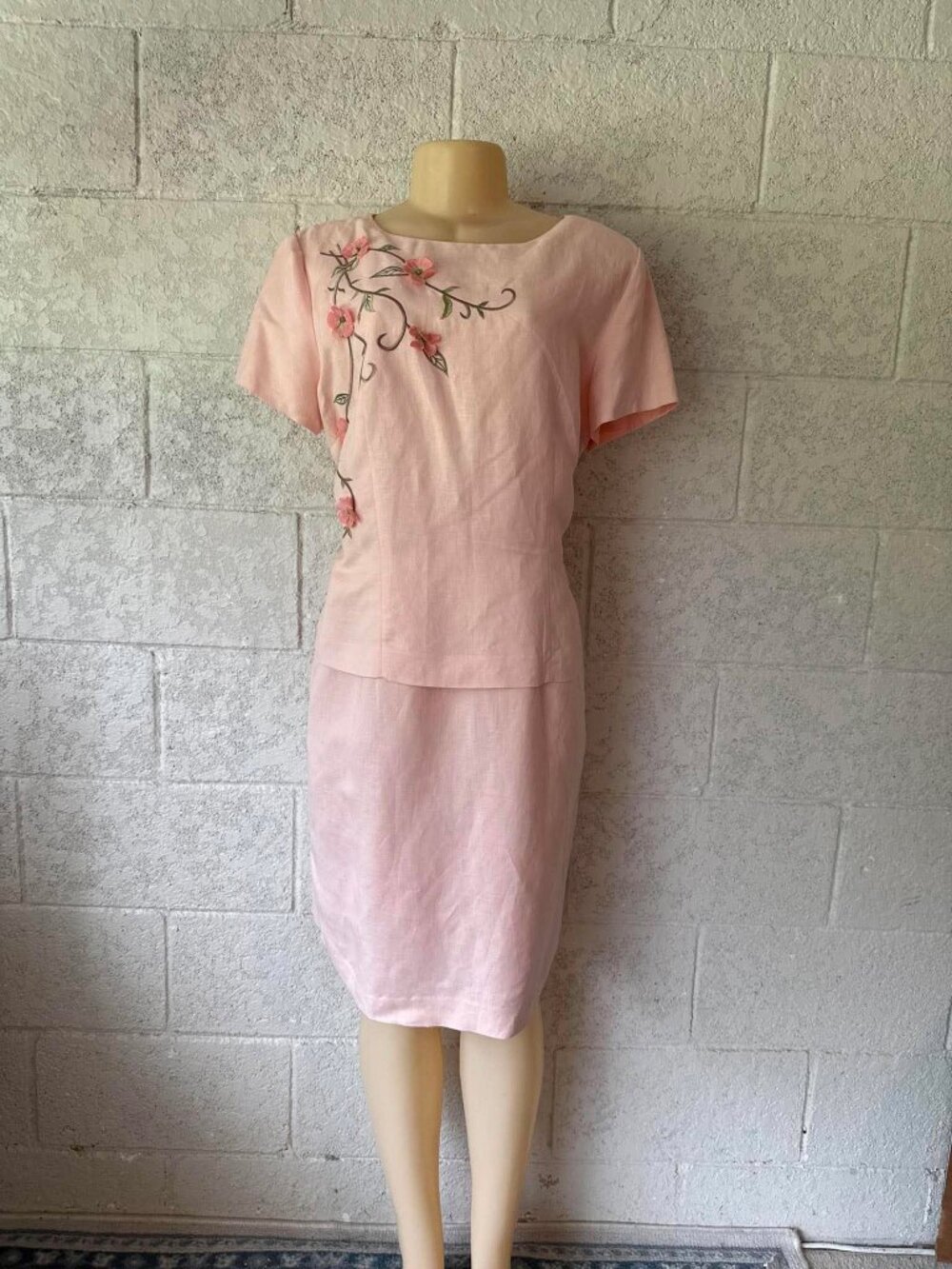 POSITIVAttitude Womenโs Pink Linen Blend Floral Embroidered Dress Size 14